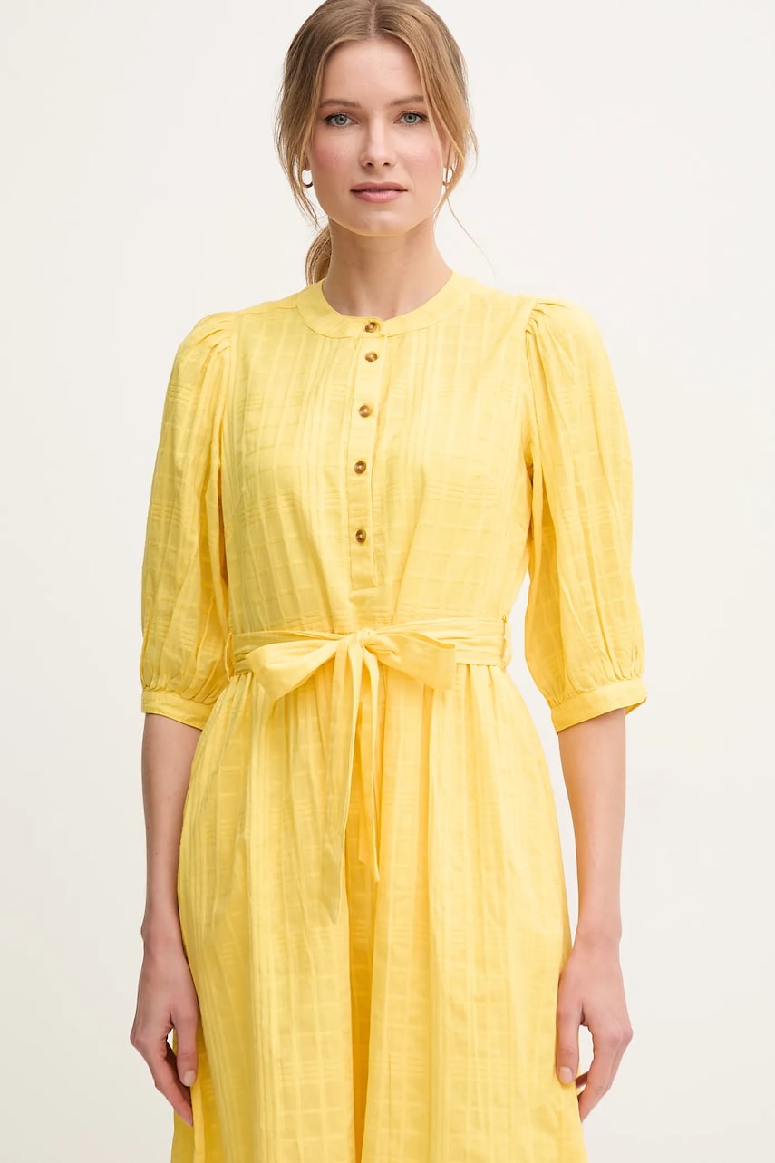 Бавовняна сукня Barbour Heidi колір жовтий midi розкльошена LDR0893YE32