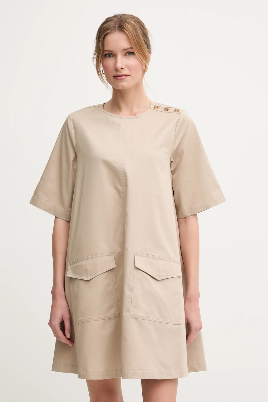 Barbour rochie din bumbac Luna culoarea bej, mini, drept, LDR0904SN31 Barbour rochie din bumbac Luna culoarea bej, mini, drept, LDR0904SN31