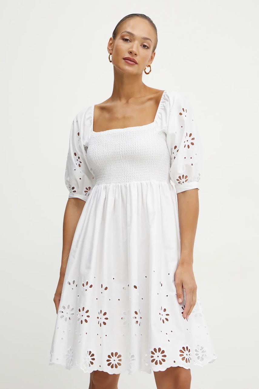 Fracomina rochie din bumbac culoarea bej, mini, evazați, FJ25SD1001W400E5 Fracomina rochie din bumbac culoarea bej, mini, evazați, FJ25SD1001W400E5
