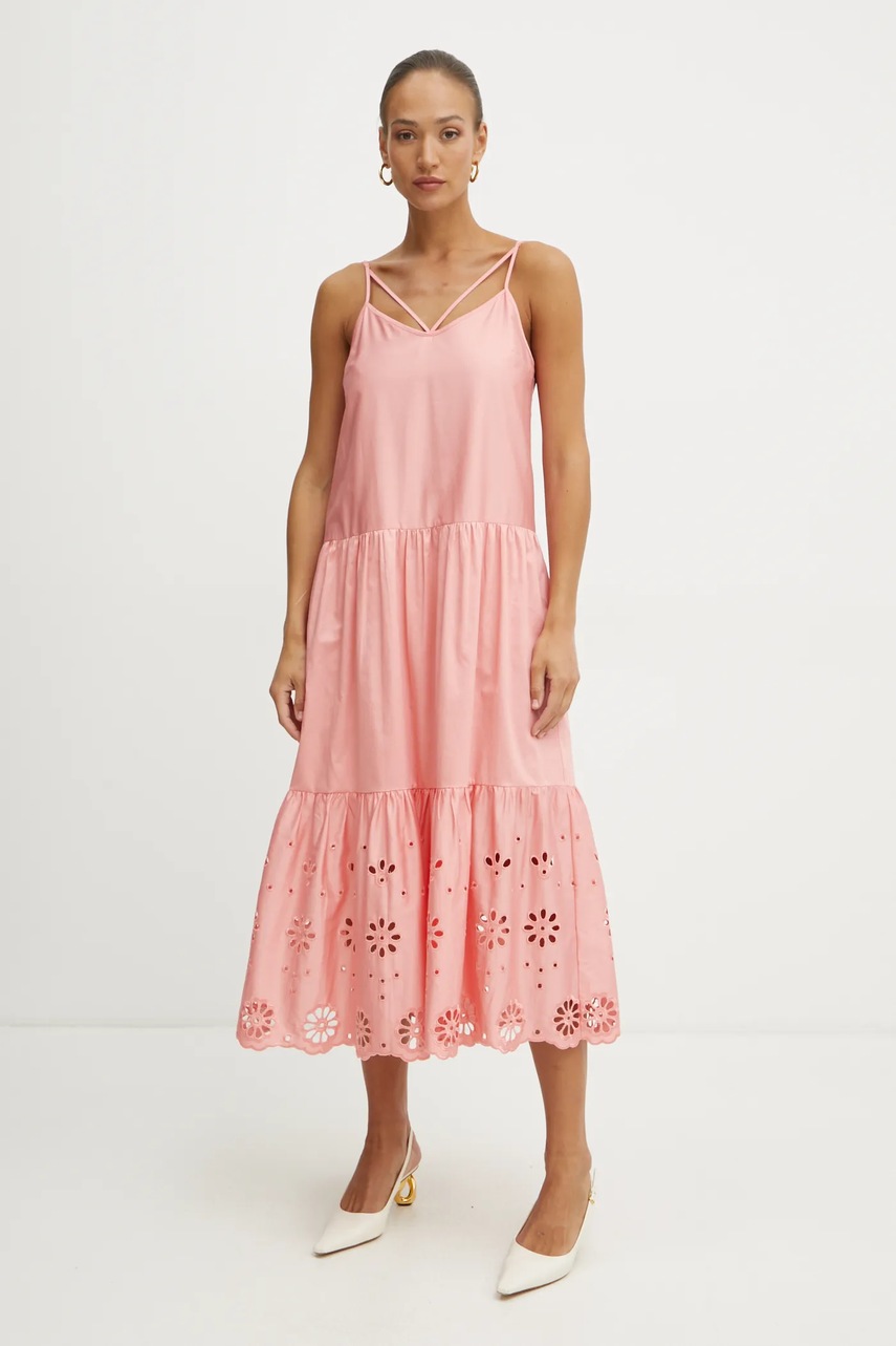 Fracomina rochie din bumbac culoarea portocaliu, midi, evazată, FJ25SD3001W400E5