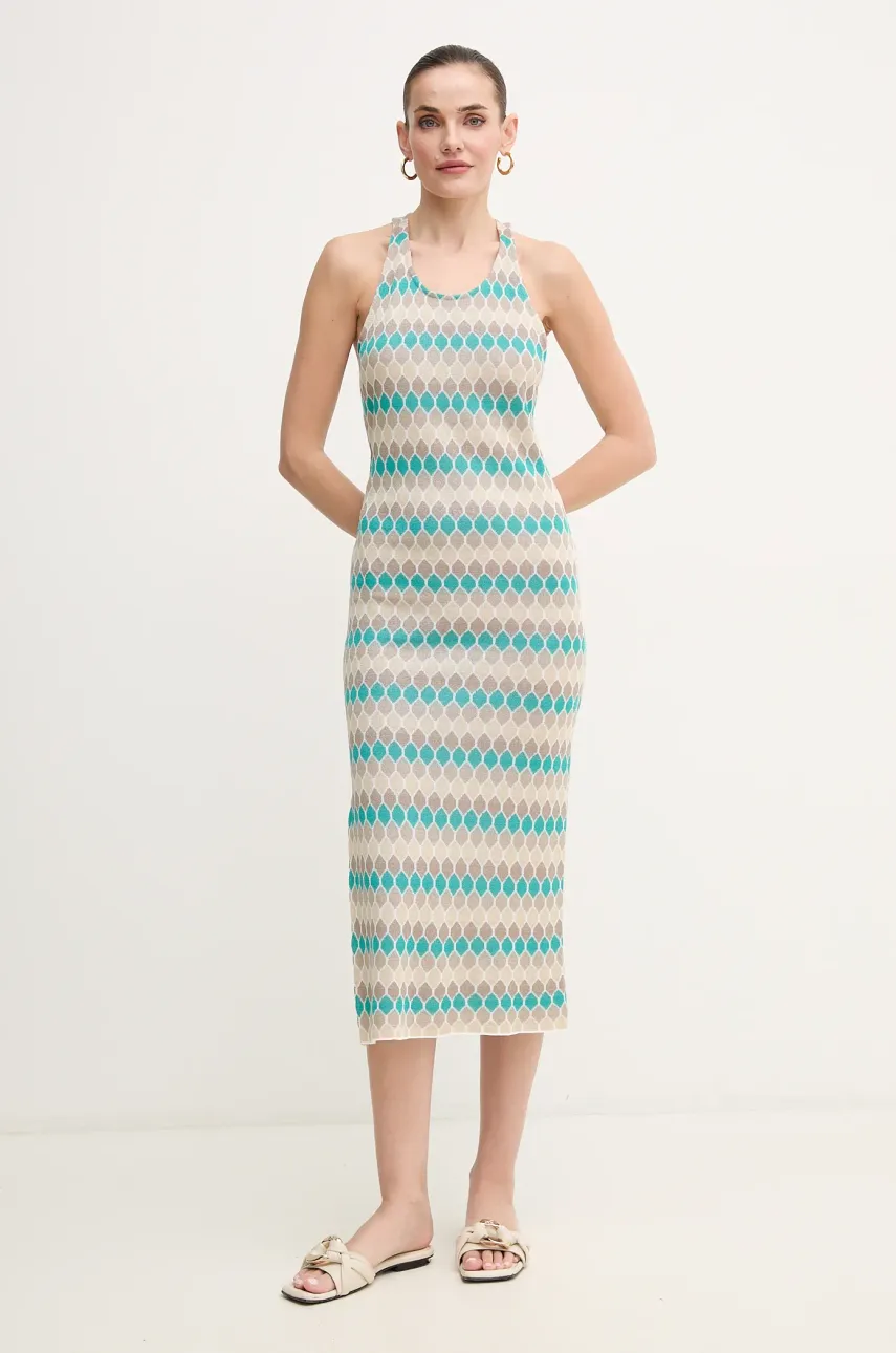 Fracomina rochie culoarea bej, midi, mulată, FS25SD5006K414F8