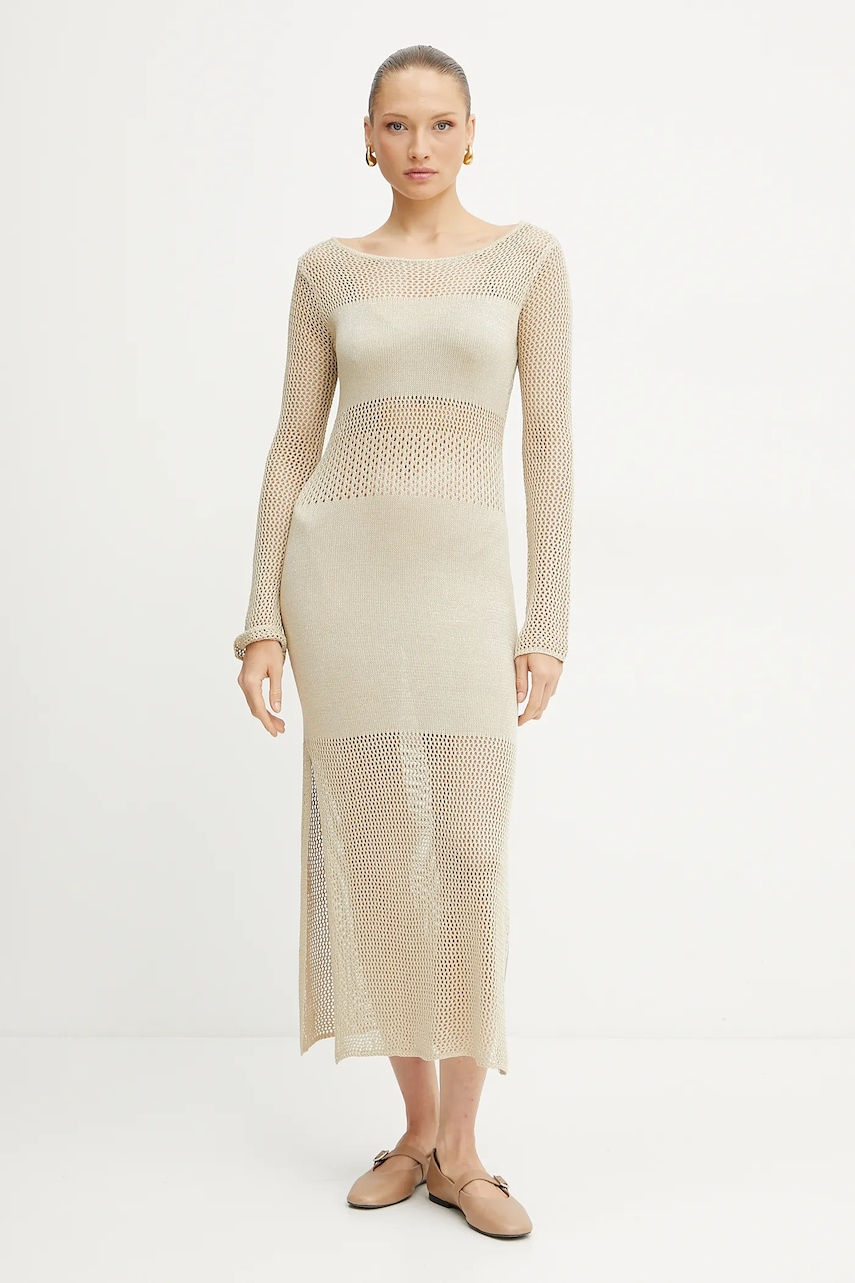 Fracomina rochie culoarea bej, maxi, mulată, FS25SD5004K514O7 Fracomina rochie culoarea bej, maxi, mulată, FS25SD5004K514O7