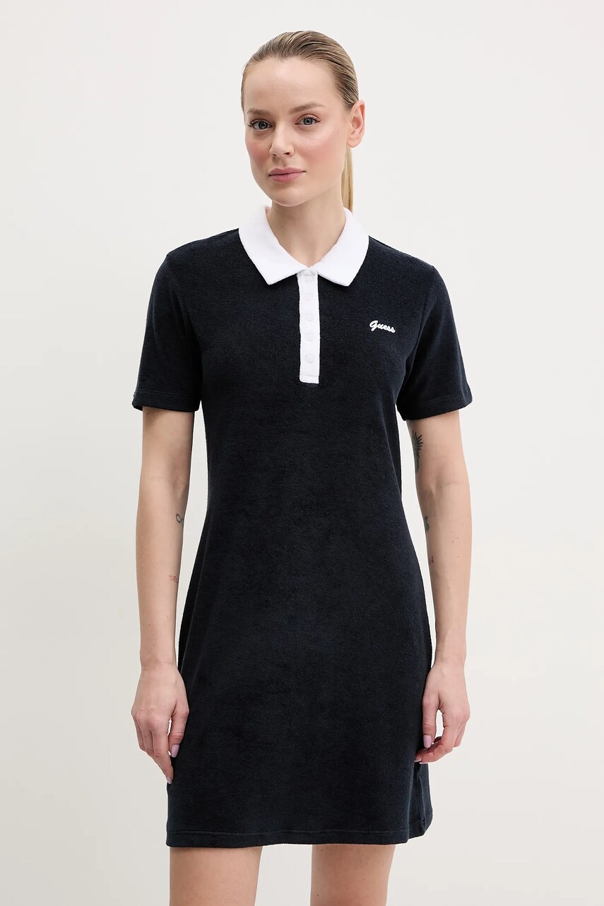 Levně Šaty Guess ASTER tmavomodrá barva, mini, V5GK01 KCQV1