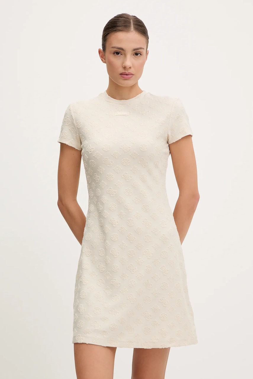 Levně Šaty Guess PEONY béžová barva, mini, V5GK07 KCT02