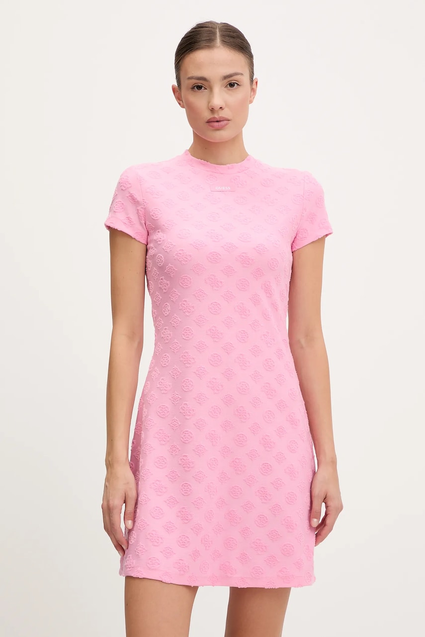 Levně Šaty Guess PEONY růžová barva, mini, V5GK07 KCT02