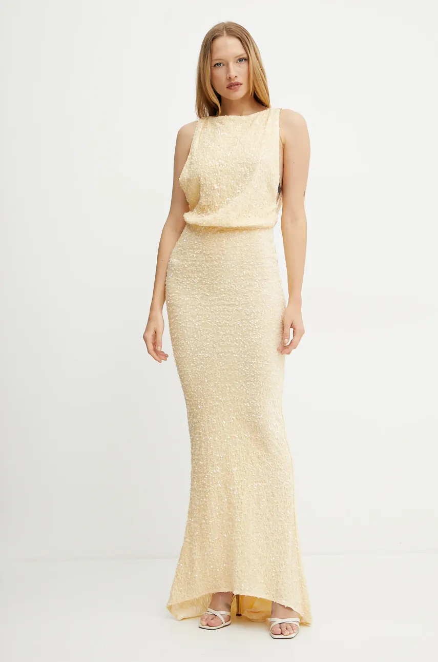 Velurové šaty Elisabetta Franchi žlutá barva, maxi, ABR5252E2