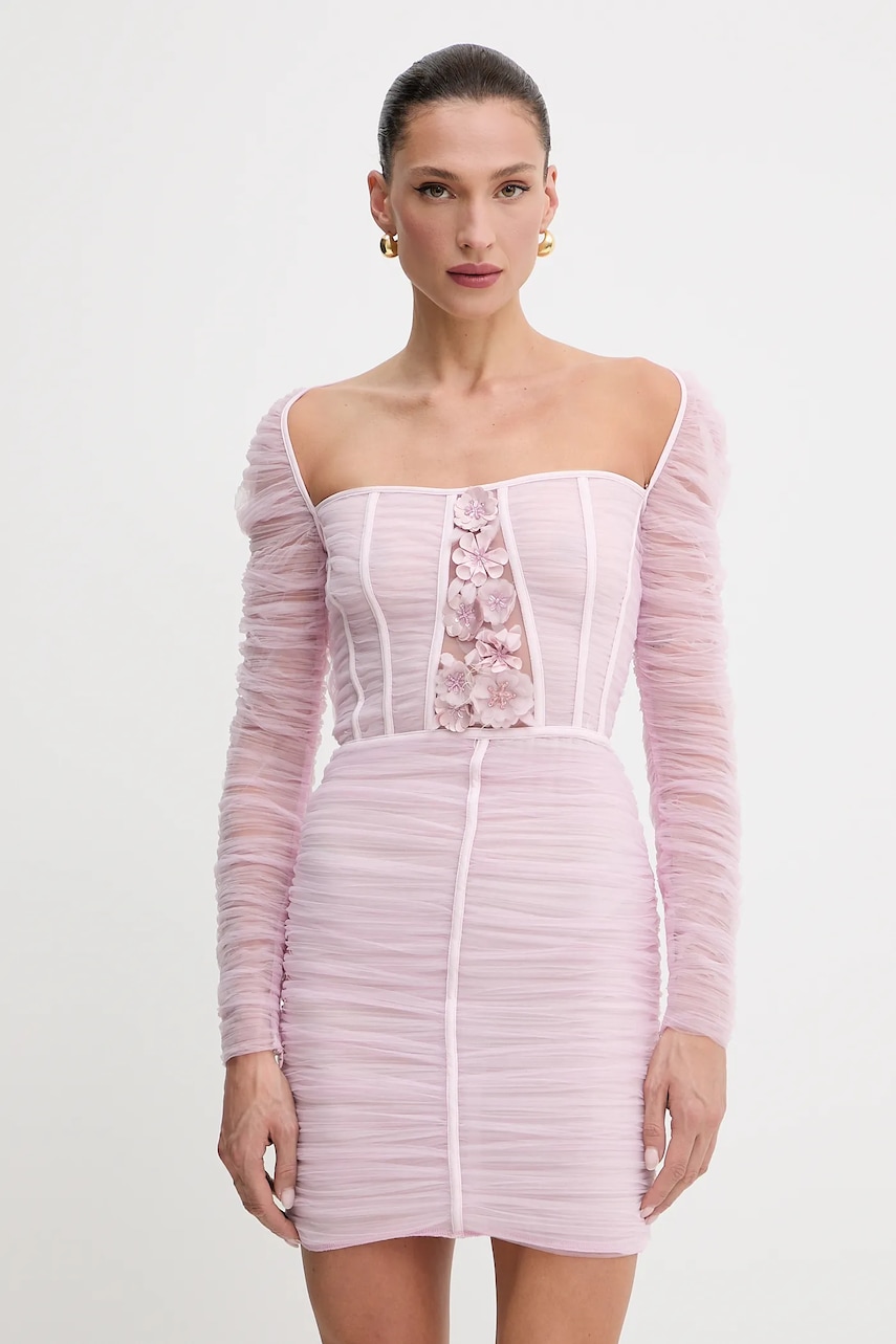Elisabetta Franchi rochie culoarea roz, mini, mulată, AB68352E2