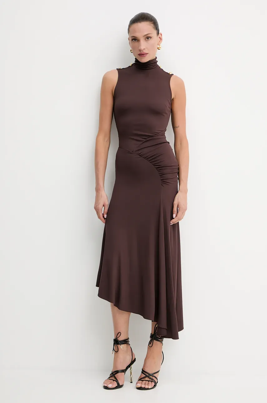 Šaty Elisabetta Franchi hnědá barva, midi, AB84252E2