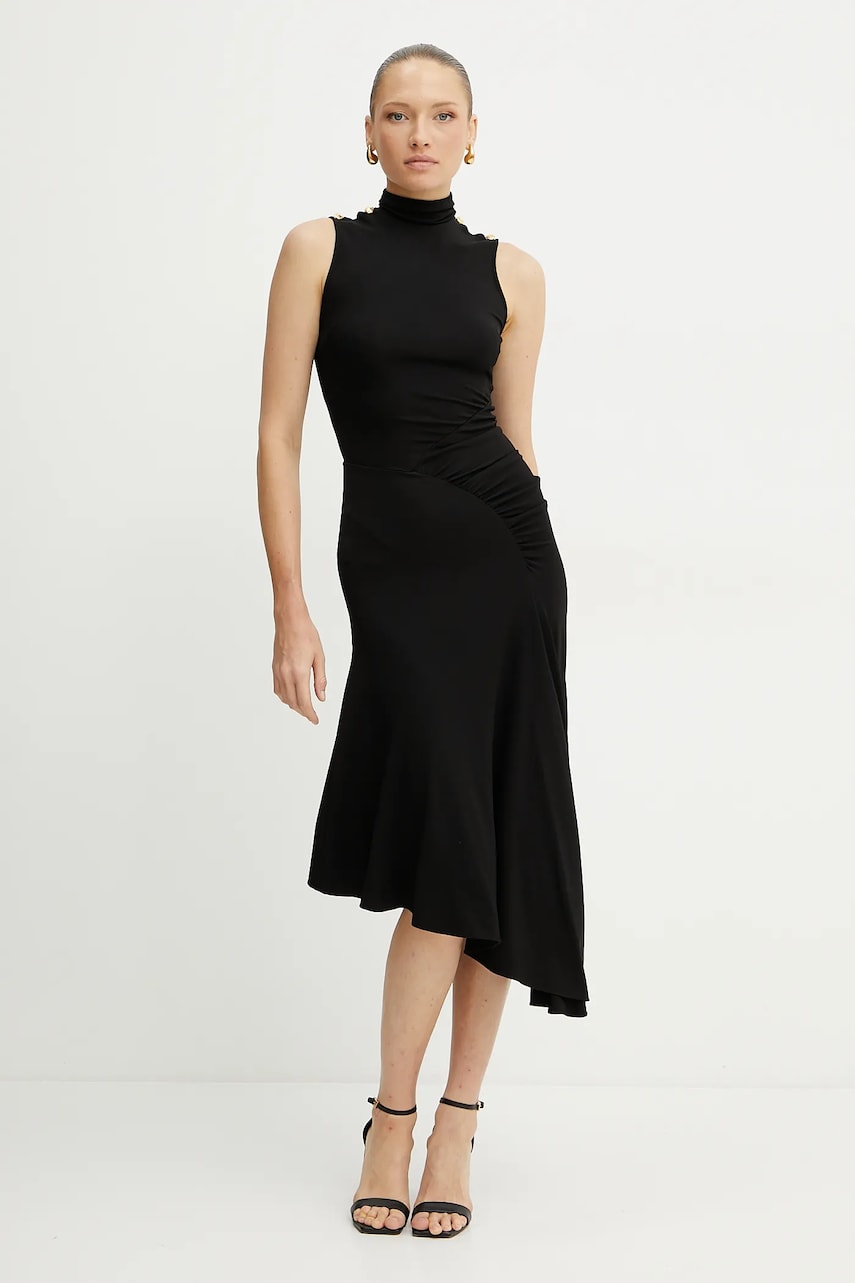 Elisabetta Franchi rochie culoarea negru, midi, evazată, AB84252E2