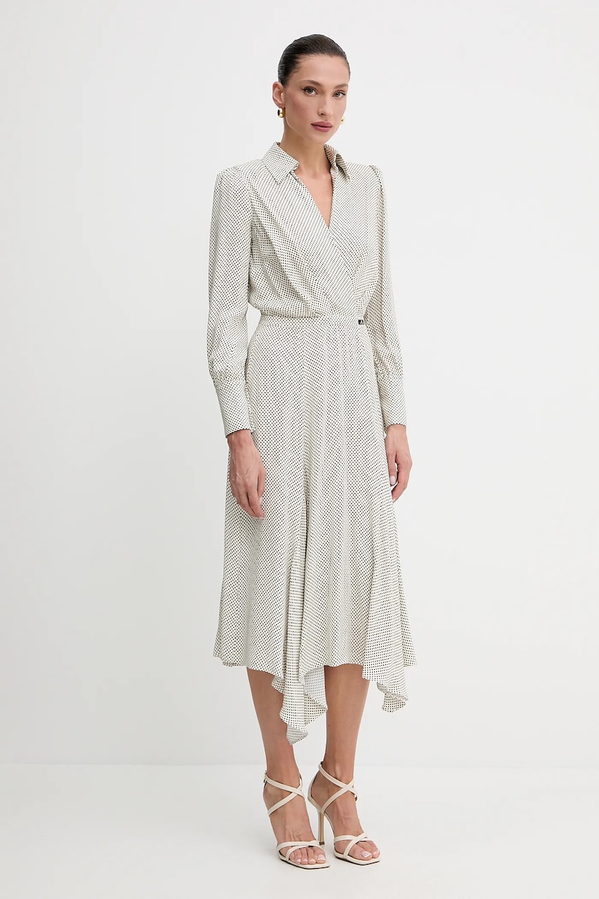 Elisabetta Franchi rochie culoarea bej, midi, evazată, AB86552E2