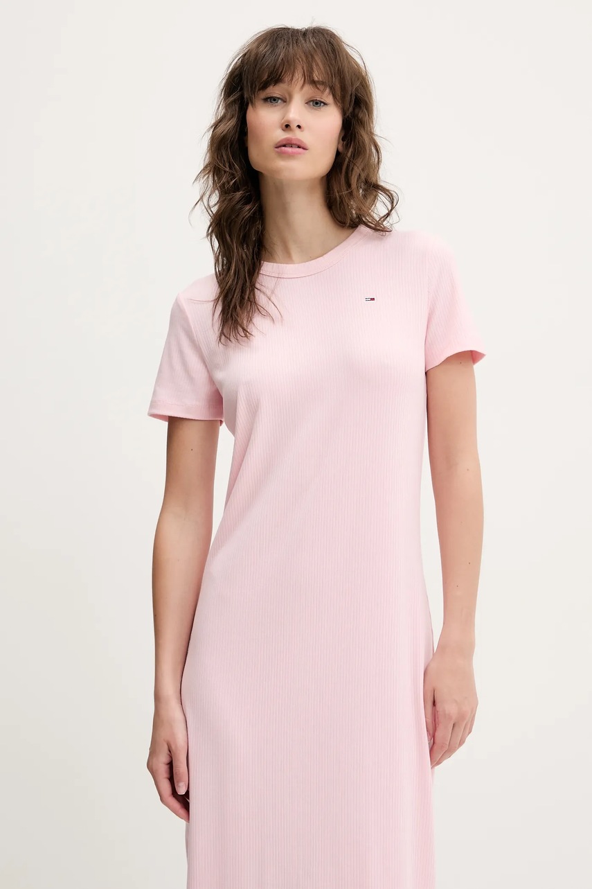 Сукня Tommy Jeans колір рожевий midi розкльошена DW0DW19721