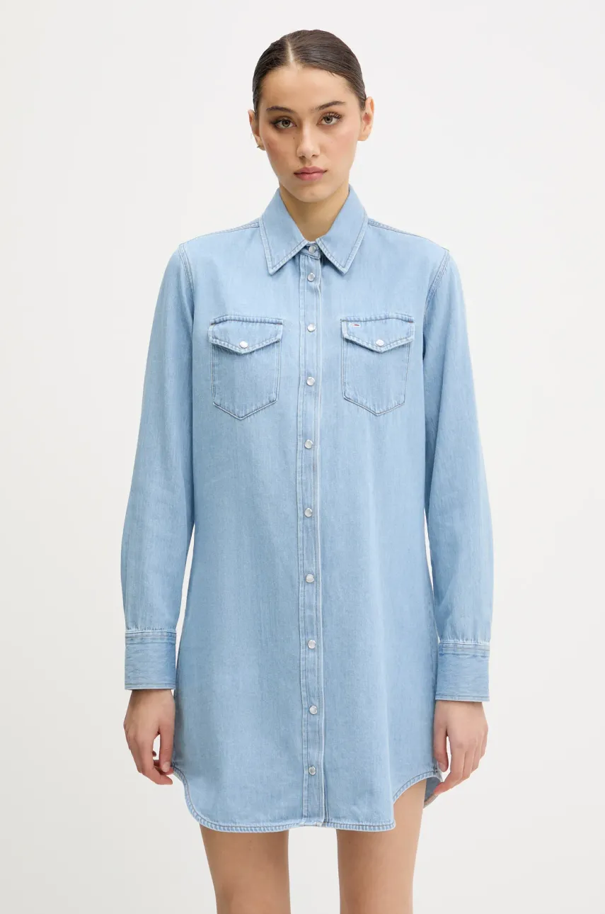 Tommy Jeans rochie din denim mini, drept, DW0DW20111