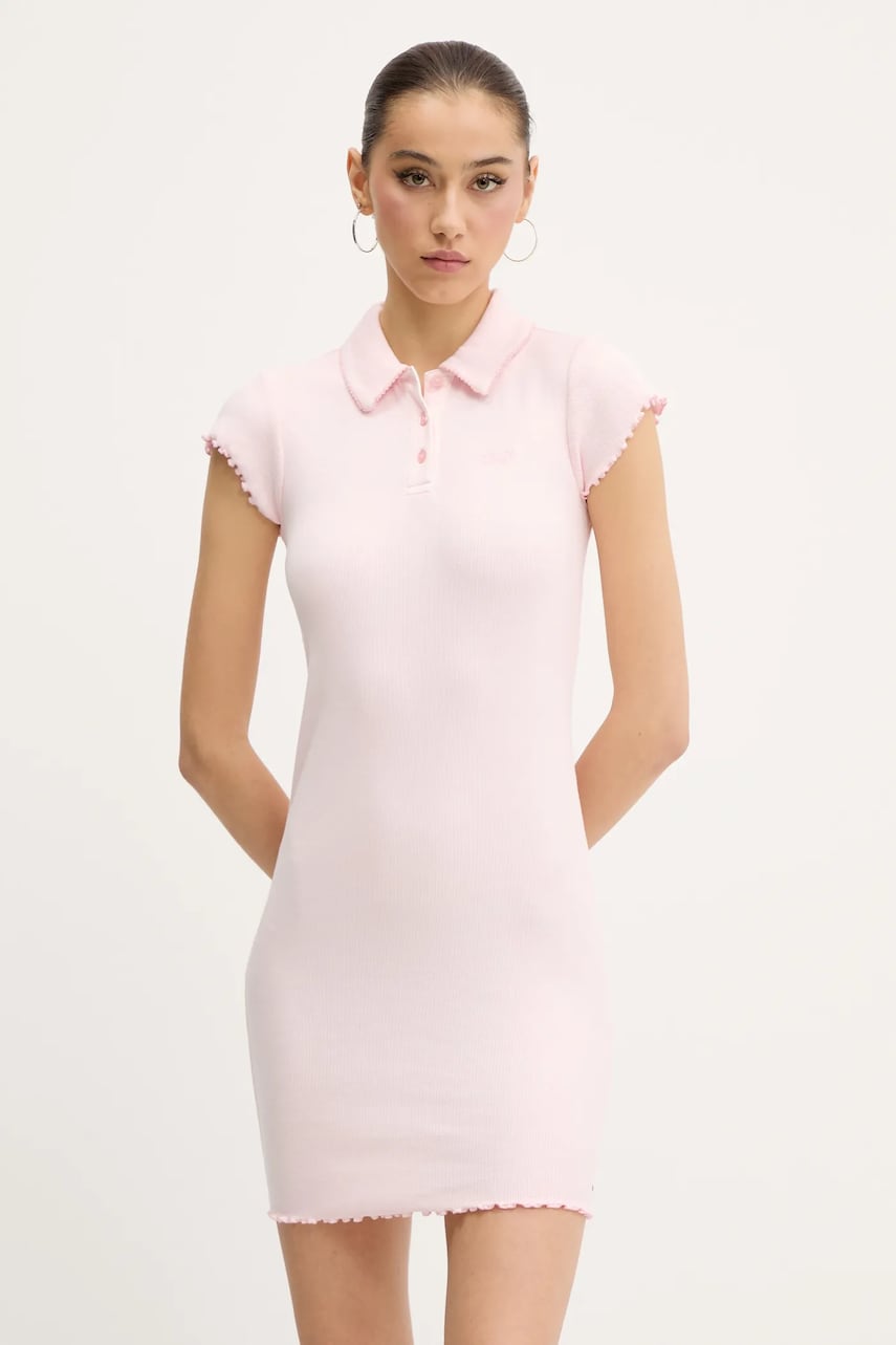 Tommy Jeans rochie culoarea roz, mini, mulata, DW0DW20297 Tommy Jeans rochie culoarea roz, mini, mulata, DW0DW20297