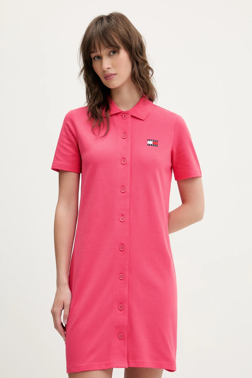 Tommy Jeans rochie culoarea roz, mini, drept, DW0DW20302 Tommy Jeans rochie culoarea roz, mini, drept, DW0DW20302
