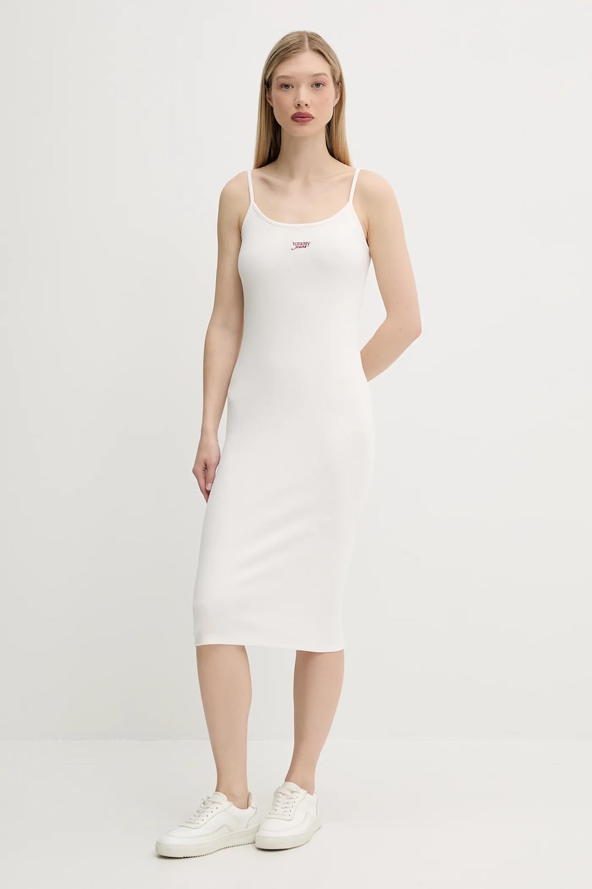 Сукня Tommy Jeans колір бежевий midi облягаюче DW0DW20330