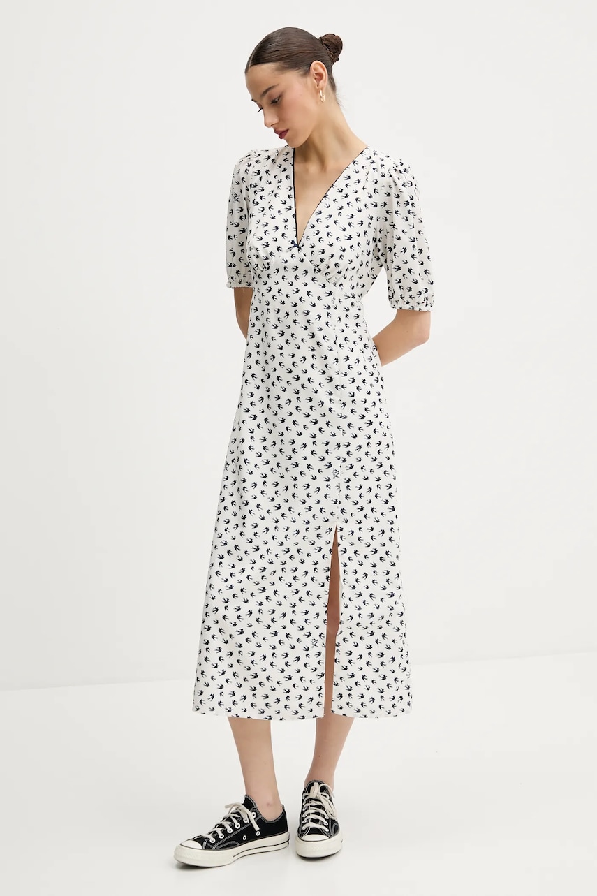 Tommy Jeans rochie culoarea bej, midi, drept, DW0DW20336
