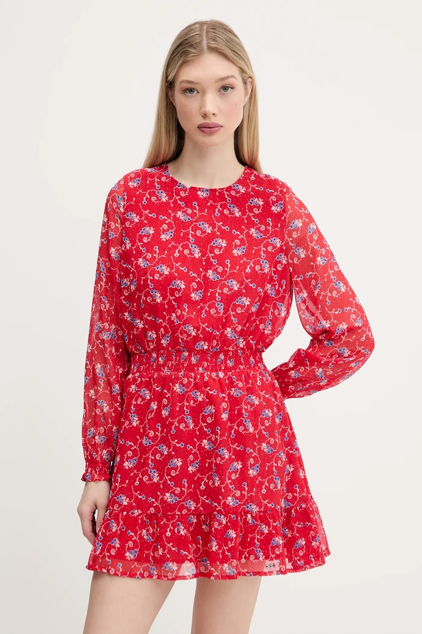 Tommy Jeans rochie culoarea rosu, mini, evazati, DW0DW20338 Tommy Jeans rochie culoarea rosu, mini, evazati, DW0DW20338