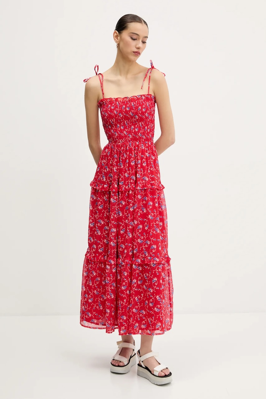 Tommy Jeans rochie culoarea rosu, maxi, evazati, DW0DW20339