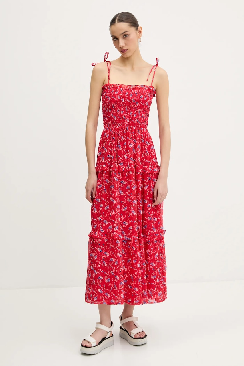 Платье Tommy Jeans цвет красный maxi расклешённое DW0DW20339 Платье Tommy Jeans цвет красный maxi расклешённое DW0DW20339