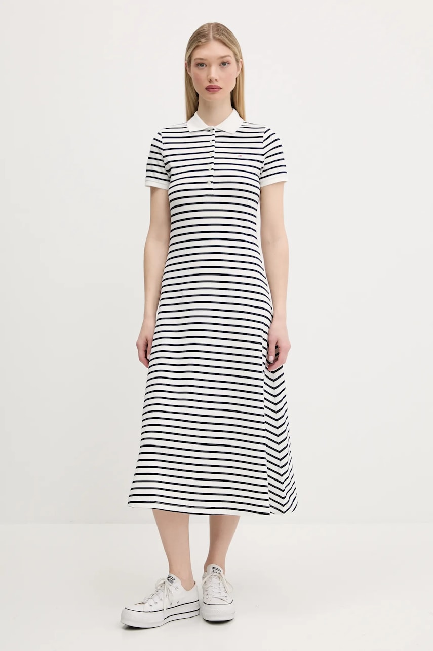 Сукня Tommy Jeans колір білий midi розкльошена DW0DW20383
