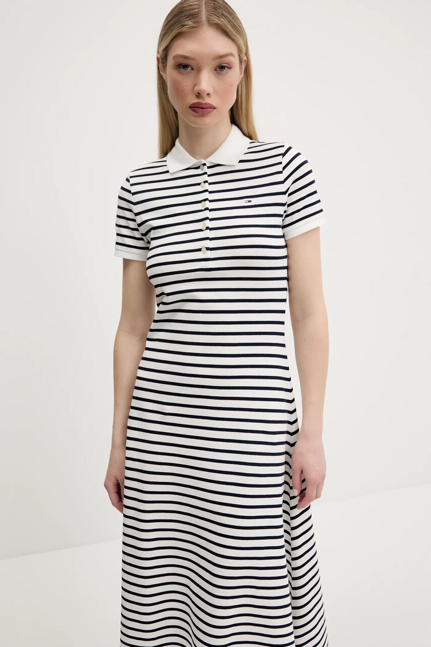Сукня Tommy Jeans колір білий midi розкльошена DW0DW20383