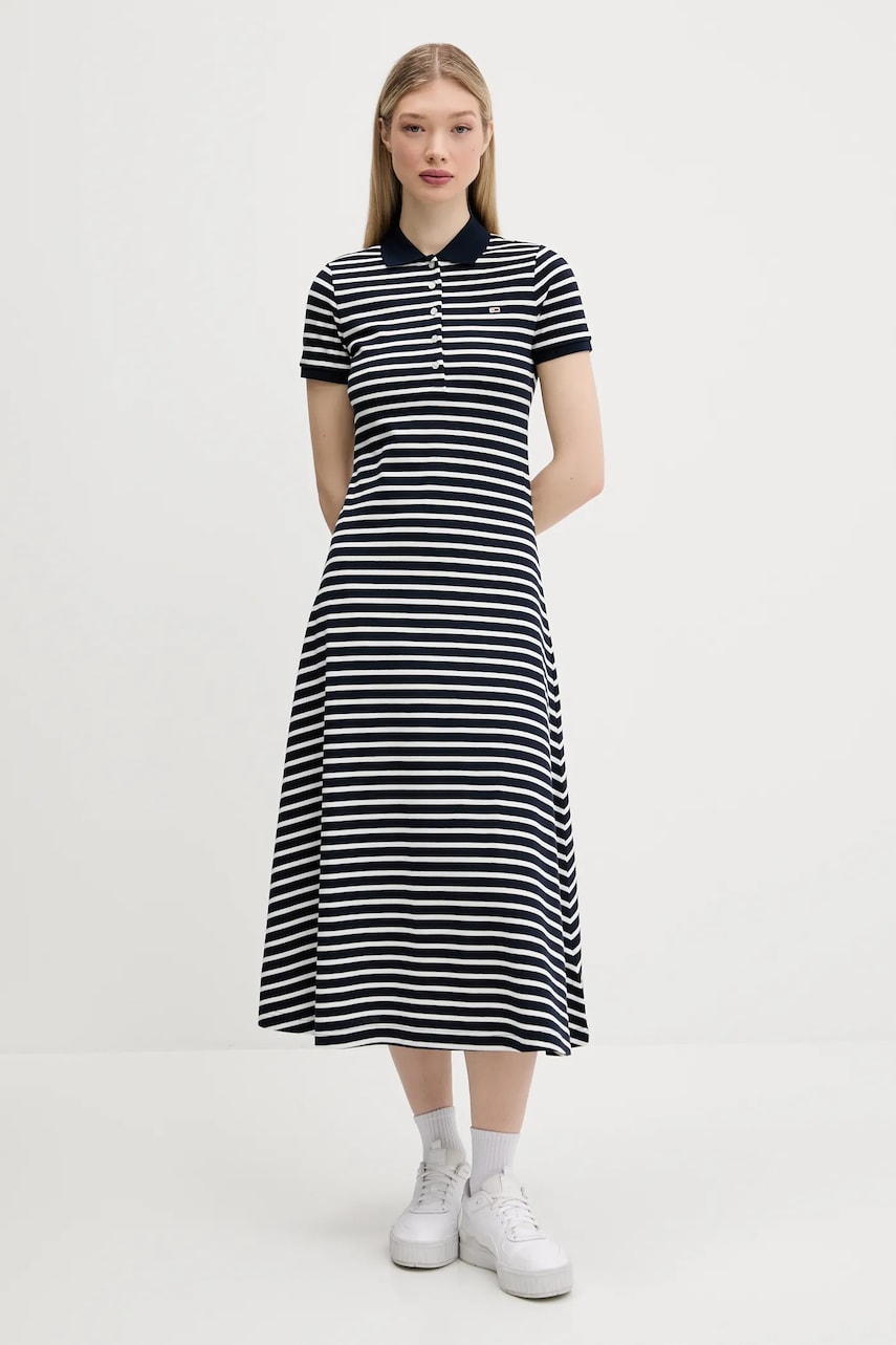 Tommy Jeans rochie culoarea bleumarin, midi, evazati, DW0DW20383 Tommy Jeans rochie culoarea bleumarin, midi, evazati, DW0DW20383