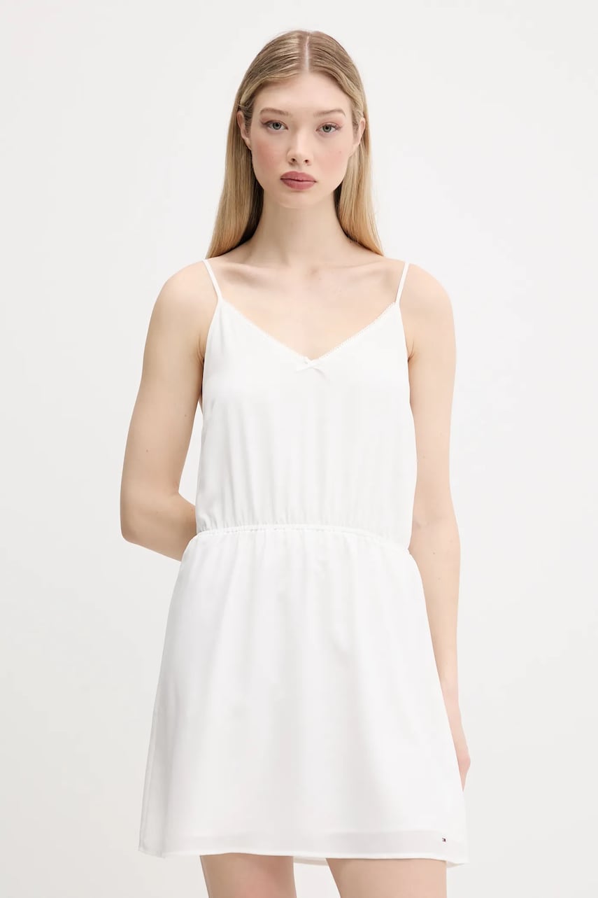 Tommy Jeans rochie culoarea alb, mini, evazati, DW0DW20613 Tommy Jeans rochie culoarea alb, mini, evazati, DW0DW20613
