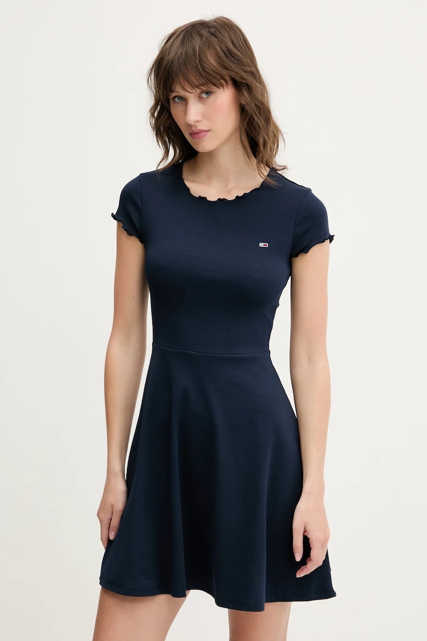 Tommy Jeans rochie culoarea bleumarin, maxi, evazati, DW0DW20614 Tommy Jeans rochie culoarea bleumarin, maxi, evazati, DW0DW20614