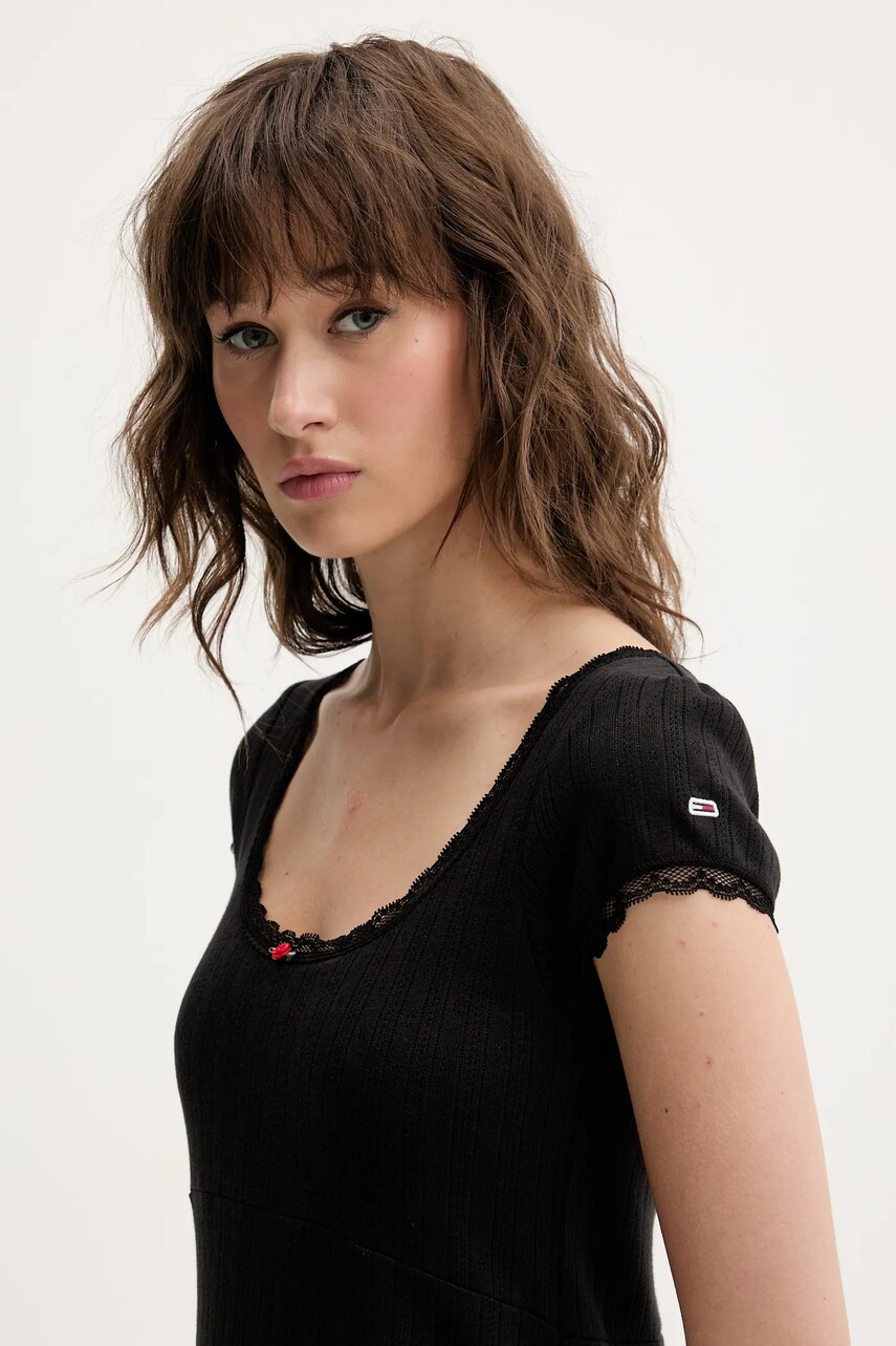Бавовняна сукня Tommy Jeans колір чорний mini пряма DW0DW20616