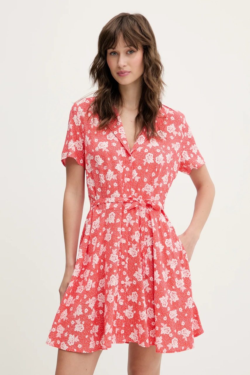 Tommy Jeans rochie culoarea rosu, mini, evazată, DW0DW21353