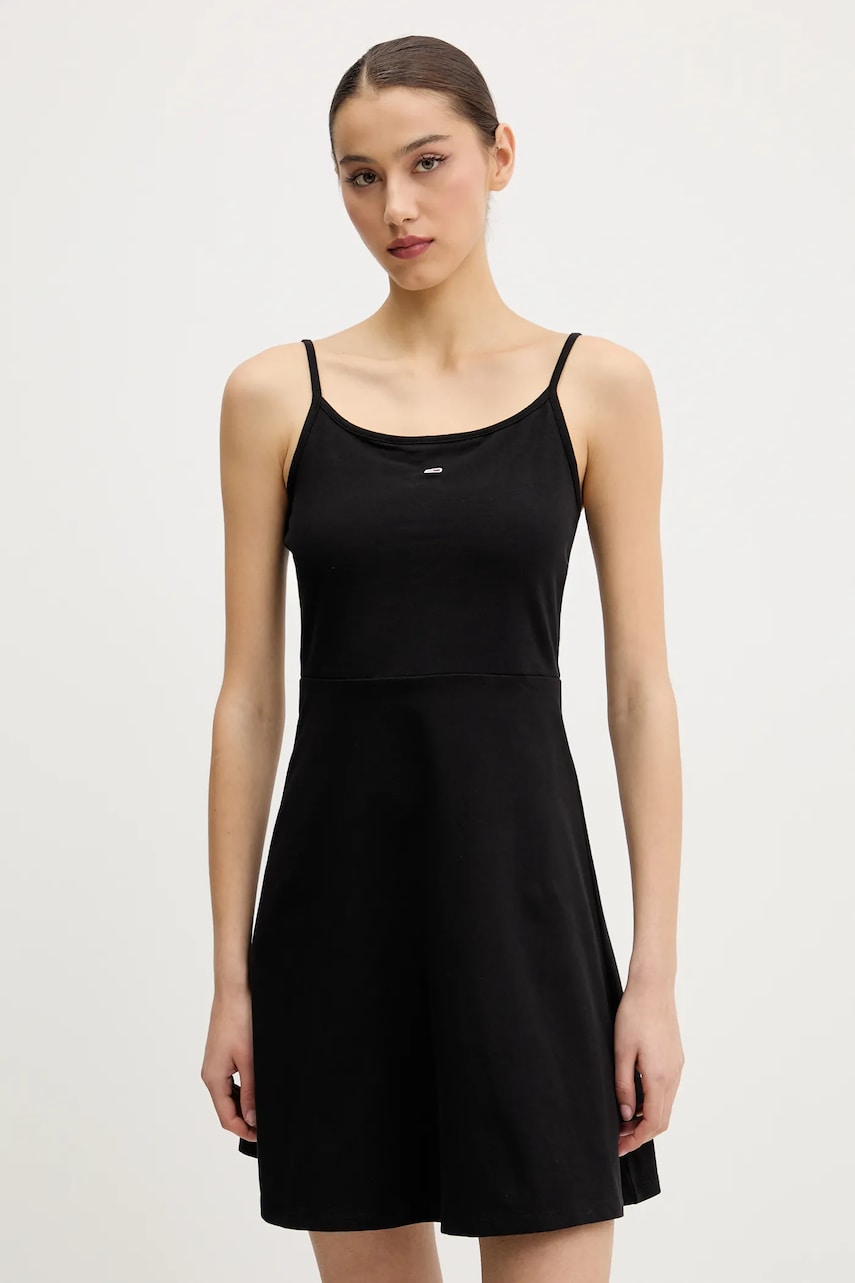 Tommy Jeans rochie culoarea negru, mini, evazati, DW0DW21354 Tommy Jeans rochie culoarea negru, mini, evazati, DW0DW21354