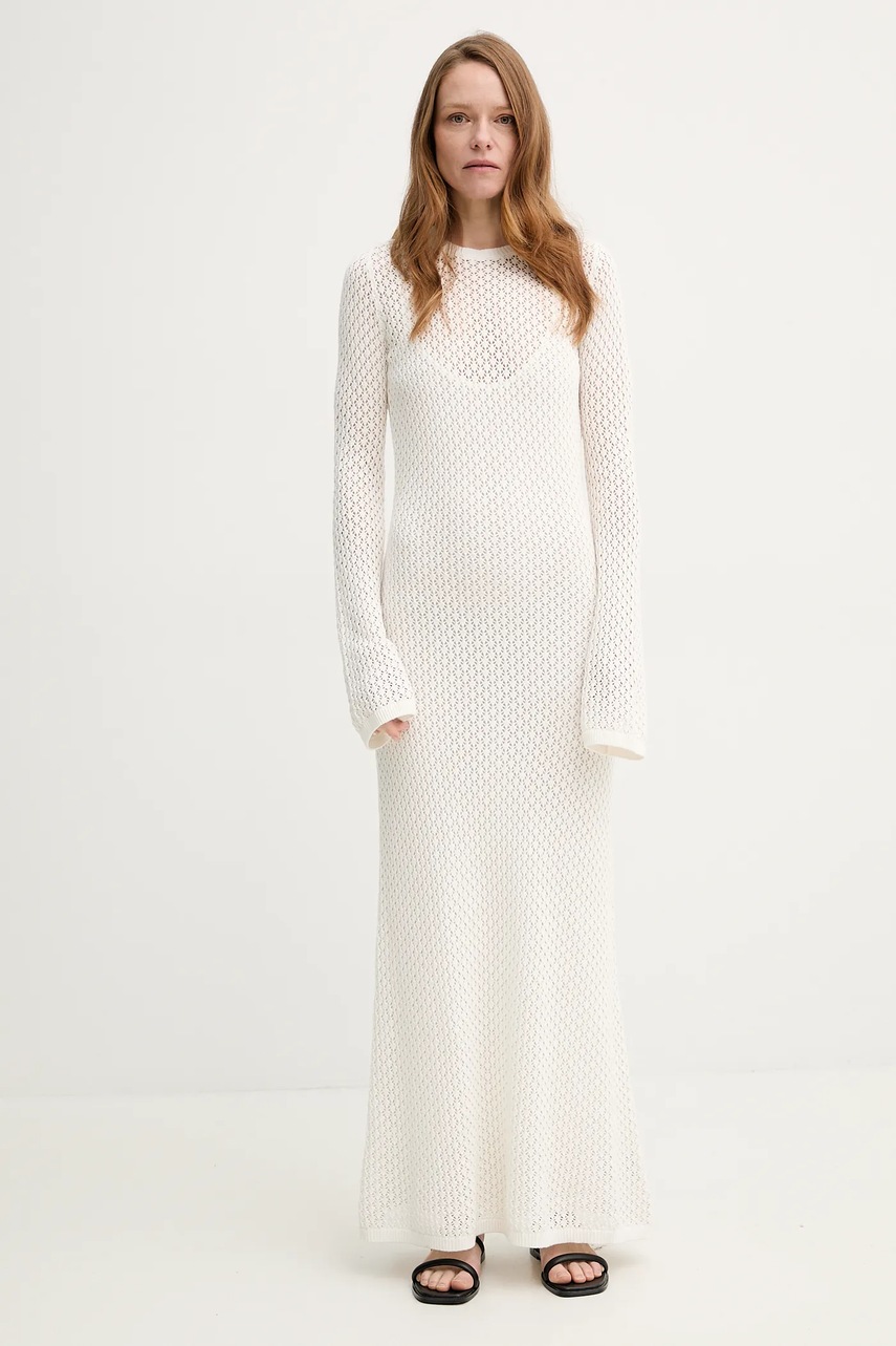 Herskind rochie din bumbac Kine culoarea bej, maxi, mulată, 5522910