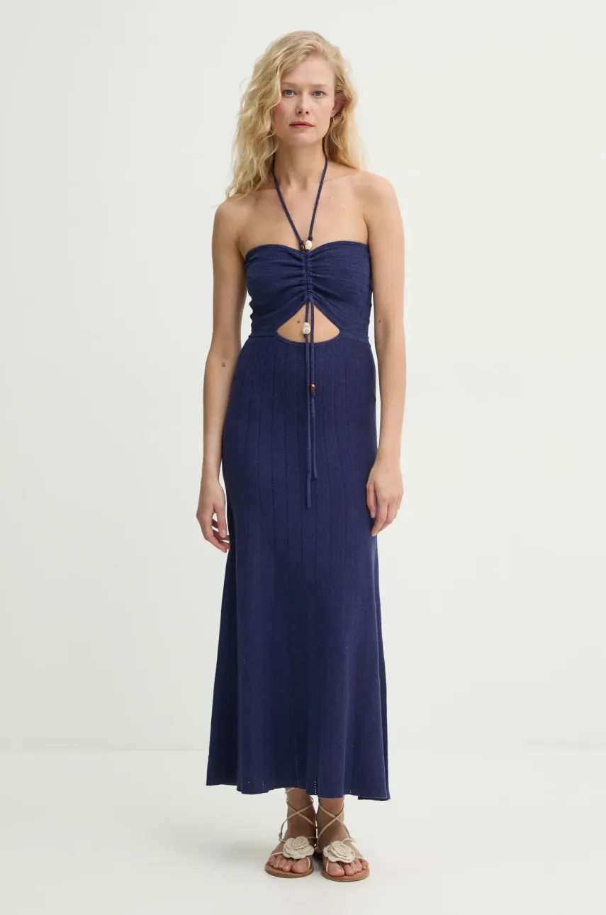 Sessun rochie culoarea bleumarin, maxi, evazată, 25205016