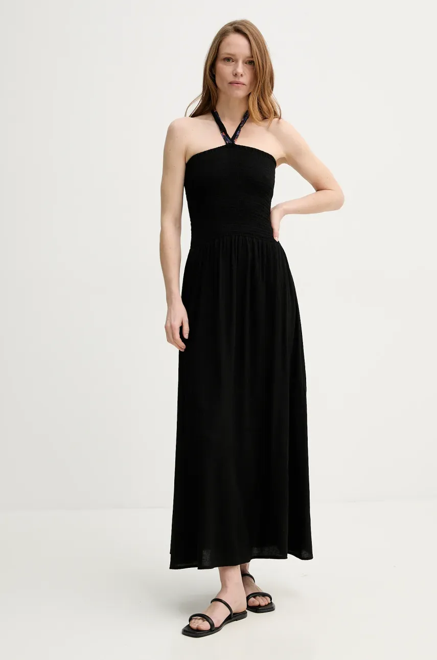 Sessun rochie culoarea negru, maxi, evazată, 25205012