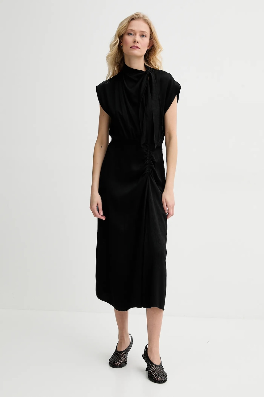 Sessun rochie culoarea negru, midi, evazată, 25205021