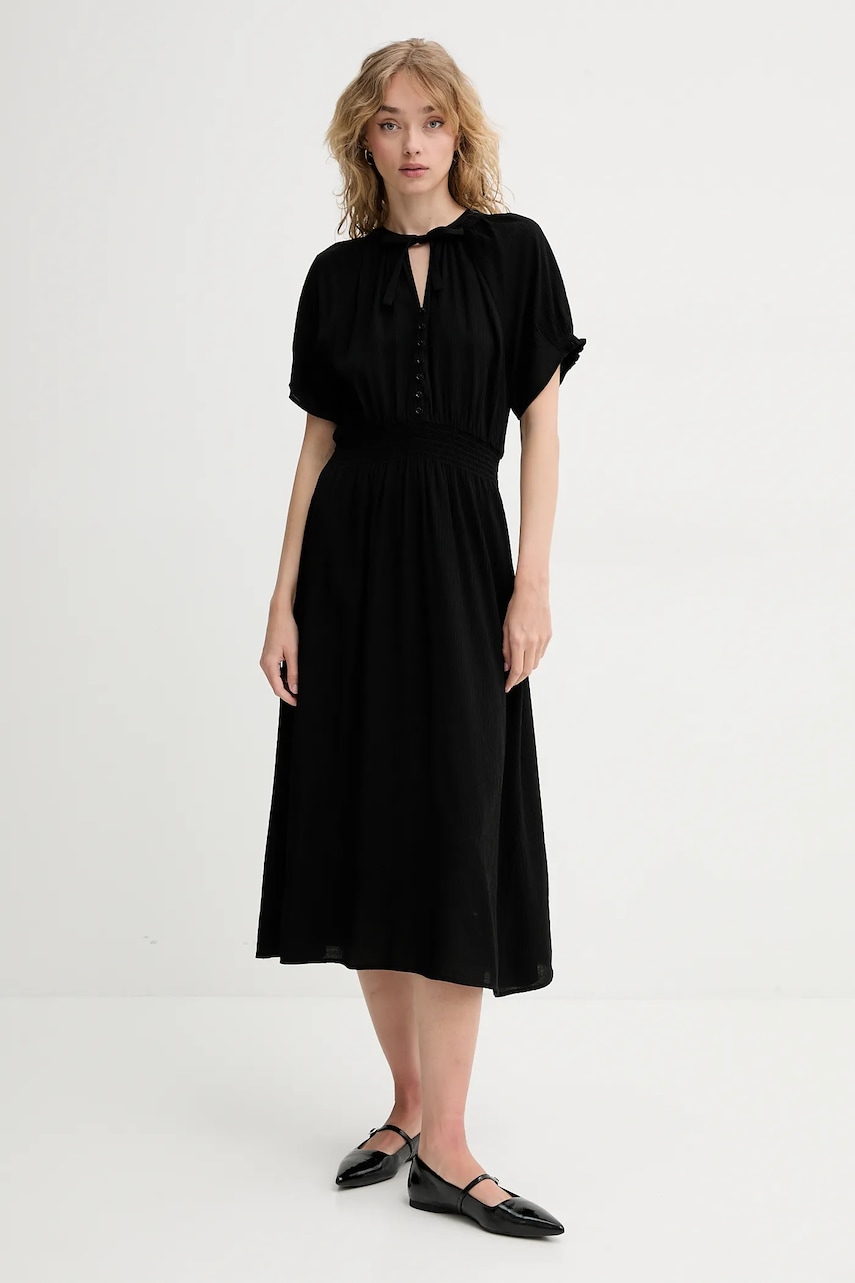 Sessun rochie culoarea negru, midi, evazată, 25205043