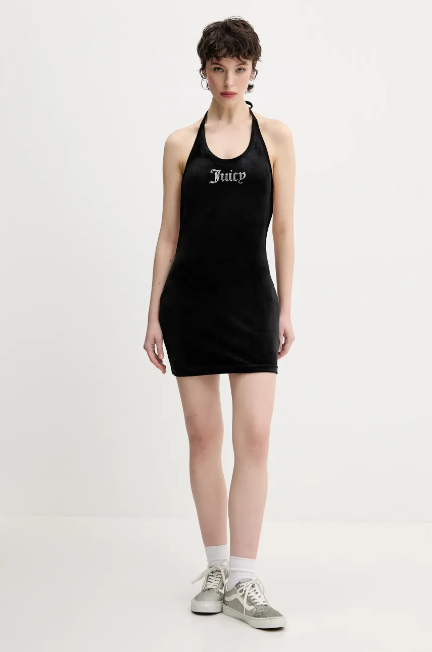 Платье из велюра Juicy Couture HALTER цвет чёрный mini облегающее JCWED125326 Платье из велюра Juicy Couture HALTER цвет чёрный mini облегающее JCWED125326