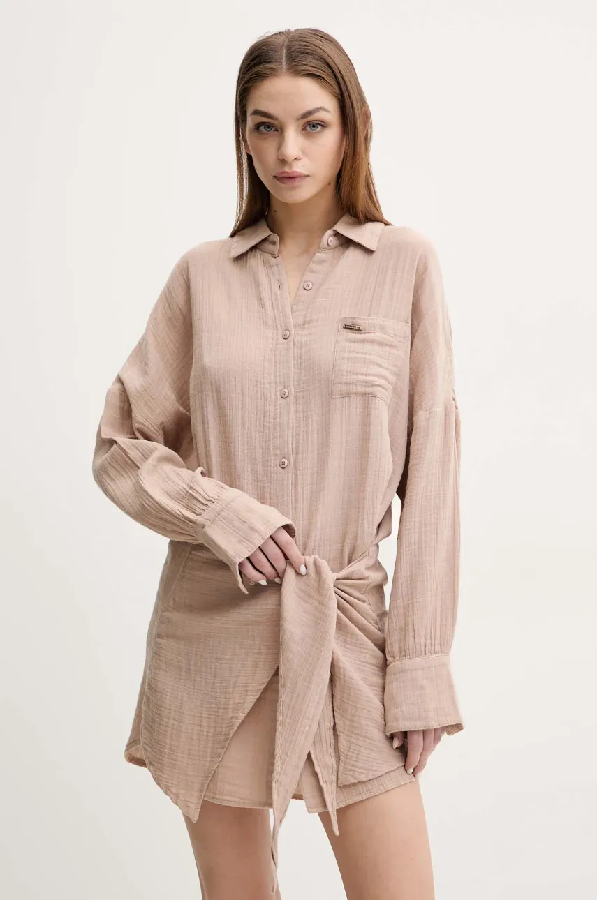 Melissa Odabash rochie din bumbac culoarea maro, mini, oversize, Sara