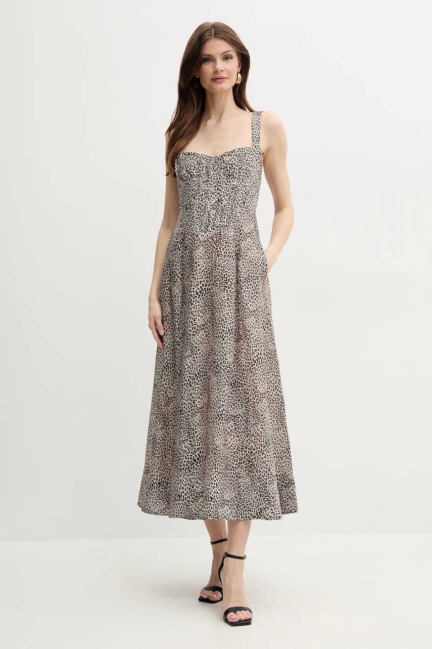 Bardot rochie din amestec de in LILAH culoarea bej, maxi, evazati, 58546DB9 Bardot rochie din amestec de in LILAH culoarea bej, maxi, evazati, 58546DB9
