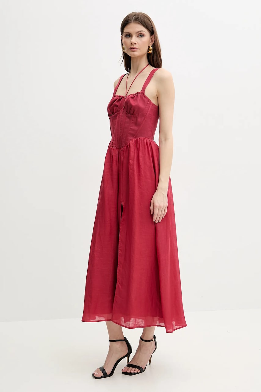 Bardot rochie ESRA culoarea rosu, maxi, evazată, 59237DB