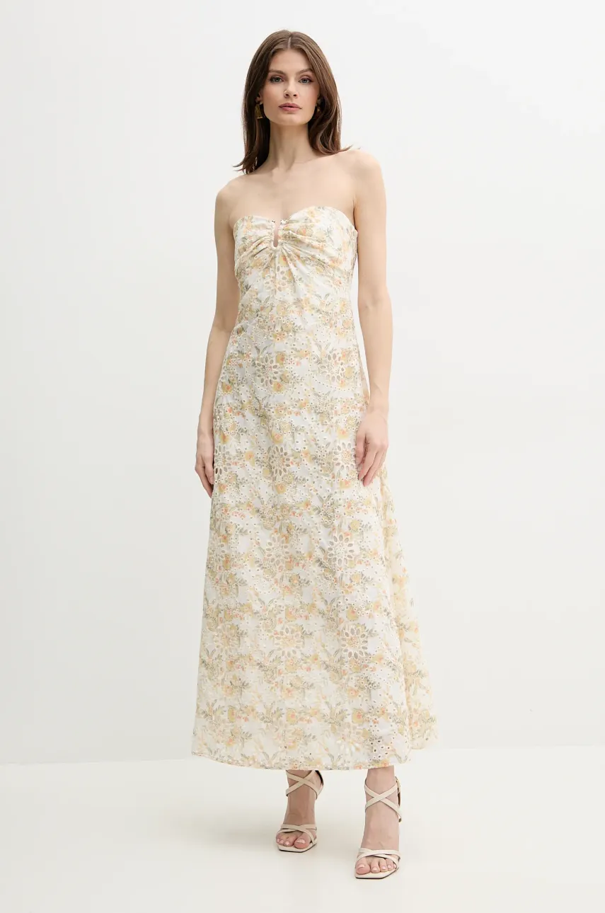 Bardot rochie din bumbac LORA culoarea alb, maxi, evazată, 59245DB2