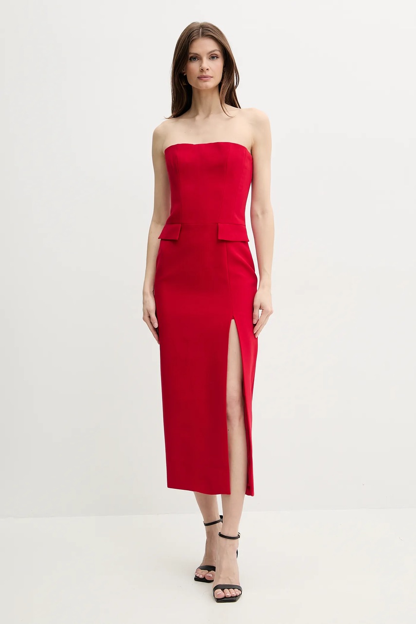 Bardot rochie NIKKI culoarea rosu, midi, mulată, 59728DB