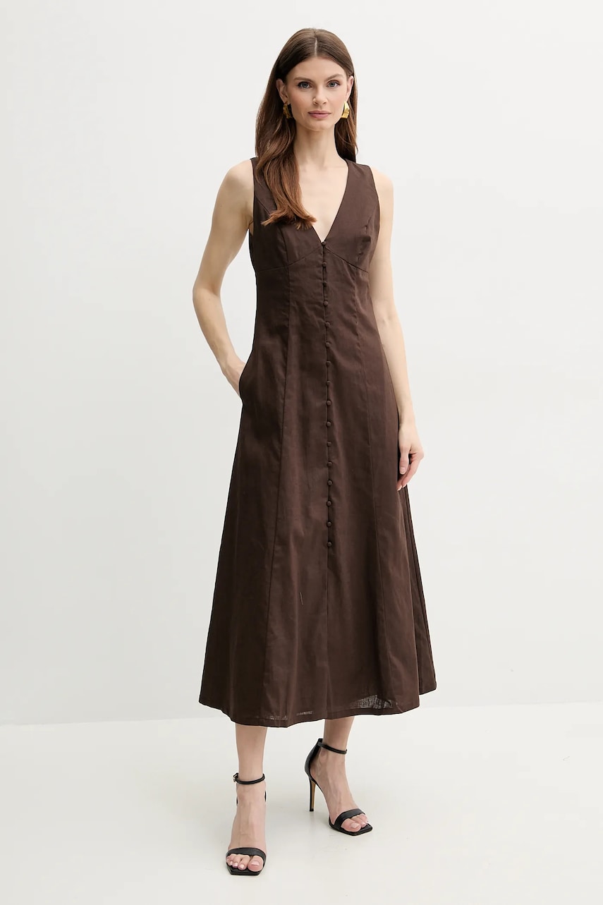 Bardot rochie din in CORDELIA culoarea maro, midi, evazati, 59808DB Bardot rochie din in CORDELIA culoarea maro, midi, evazati, 59808DB