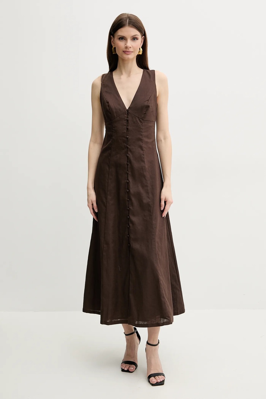 Λινό φόρεμα Bardot CORDELIA χρώμα: καφέ, 59808DB φωτογραφία