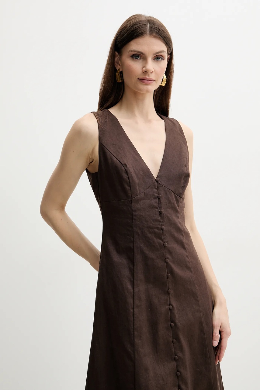 Λινό φόρεμα Bardot CORDELIA χρώμα: καφέ, 59808DB φωτογραφία