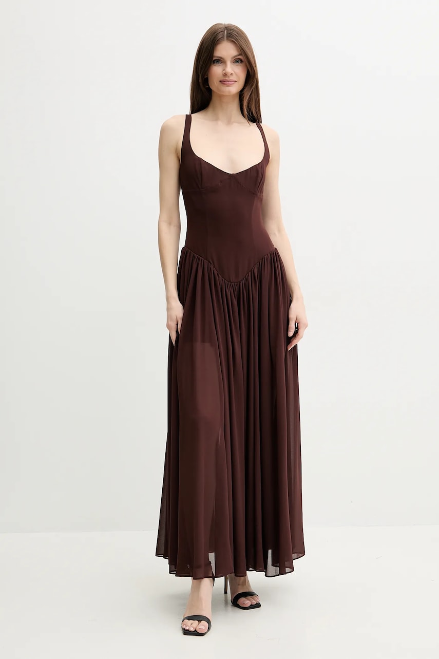 Bardot rochie BRIANN culoarea maro, maxi, evazată, 59895DB