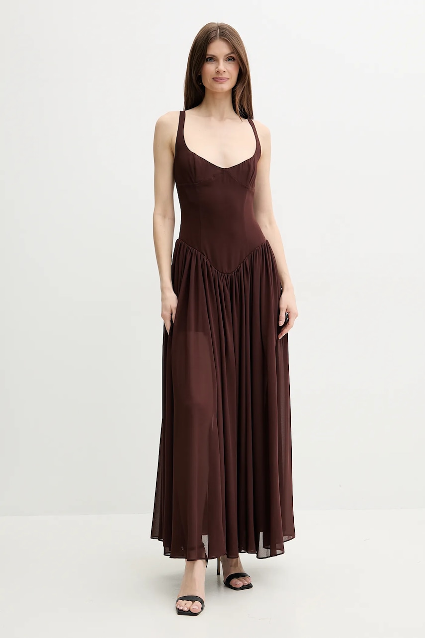 Bardot rochie BRIANN culoarea maro, maxi, evazată, 59895DB