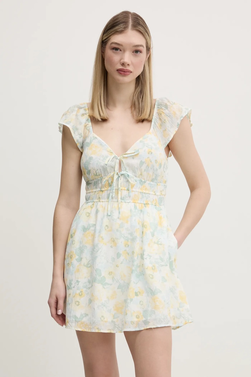 Hollister Co. rochie din bumbac culoarea alb, mini, evazată, KI359-5018
