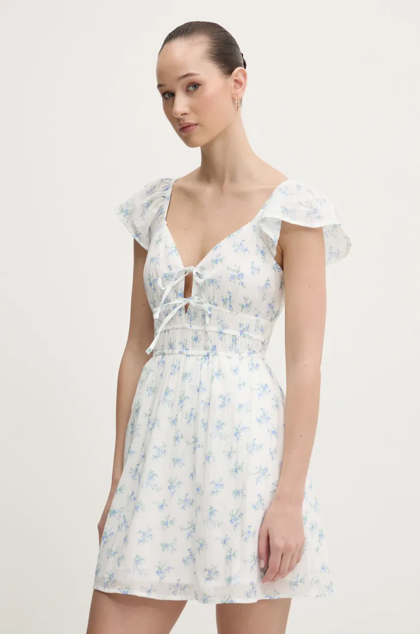 Hollister Co. rochie din bumbac culoarea alb, mini, evazati, KI359-5031