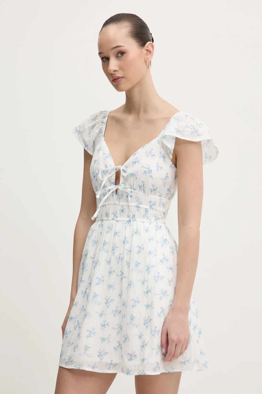 Hollister Co. rochie din bumbac culoarea alb, mini, evazată, KI359-5031